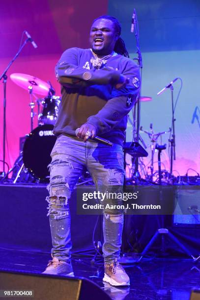 Tee Grizzley performs at the BETX Main Stage, sponsored by Credit Karma, at 2018 BET Experience Fan Fest at Los Angeles Convention Center on June 22,...