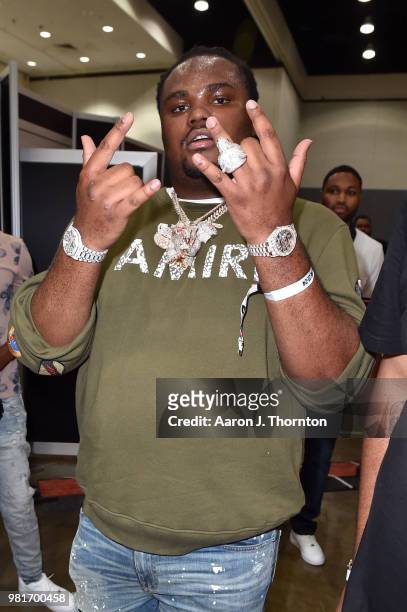 Tee Grizzley poses backstage at the BETX Main Stage, sponsored by Credit Karma, at 2018 BET Experience Fan Fest at Los Angeles Convention Center on...
