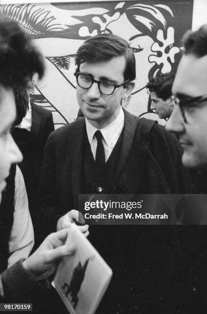 Art patrons attend the 'First International Girlie Exhibit' at the Pace Gallery, New York, New York, January 7, 1964. The exhibition explored the...