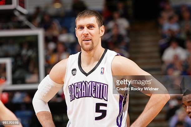 Andres Nocioni of the Sacramento Kings looks on during the game against the Oklahoma City Thunder at Arco Arena on March 7, 2010 in Sacramento,...