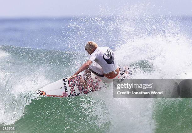 Mick Fanning of Australia in action during the final rounds of the WQS Quiksilver Pro surfing competition held at Snapper Rocks Beach, Gold Coast,...