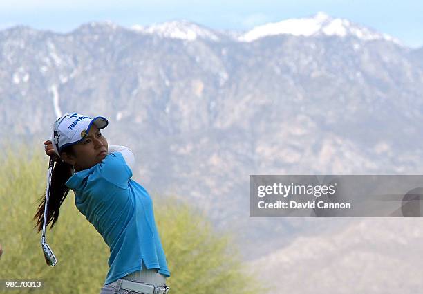 Ai Miyazato of Japan during the pro-am as a preview for the 2010 Kraft Nabisco Championship, on Dinah Shore Course at The Mission Hills Country Club,...