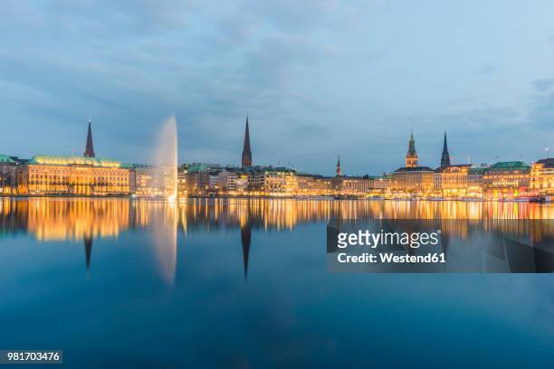 germany, hamburg, inner alster lake, city center in the evening - alster hamburg stock pictures, royalty-free photos & images