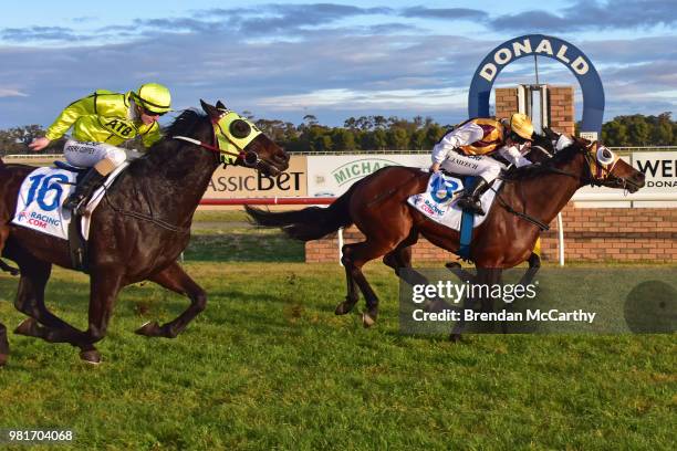 Zedda ridden by Linda Meech wins the Michaels of Donald BM64 Handicap at Donald Racecourse on June 23, 2018 in Donald, Australia.