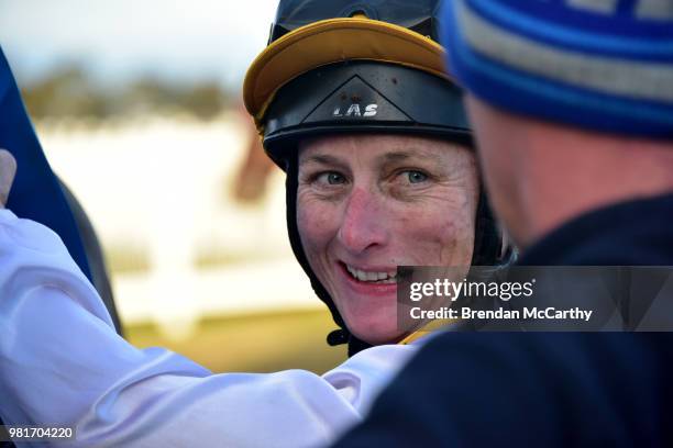 Linda Meech after winning the Michaels of Donald BM64 Handicap at Donald Racecourse on June 23, 2018 in Donald, Australia.