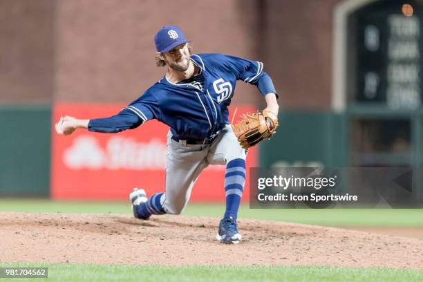 San Diego Padres Pitcher Adam Cimber throws a sidearm pitch during the Major League Baseball game between the San Diego Padres and San Francisco...