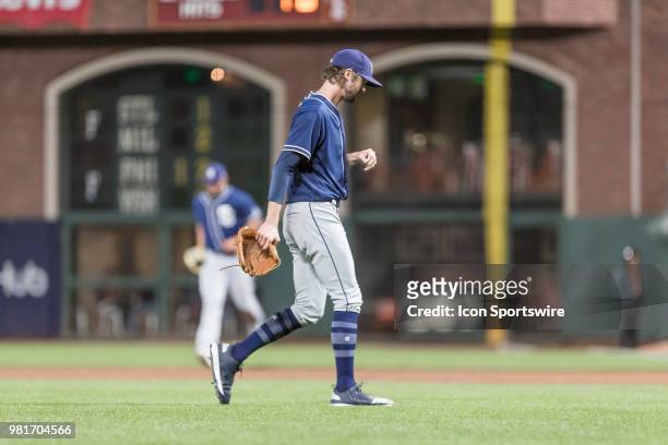 San Diego Padres Pitcher Adam Cimber is relieved after one batter during the Major League Baseball game between the San Diego Padres and San...