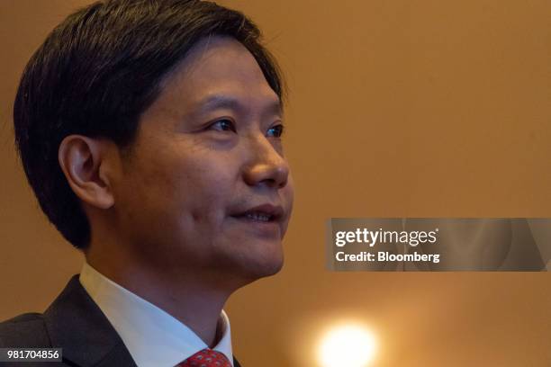 Lei Jun, chairman and chief executive officer of Xiaomi Corp., attends a news conference in Hong Kong, China, on Saturday, June 23, 2018. Xiaomi said...