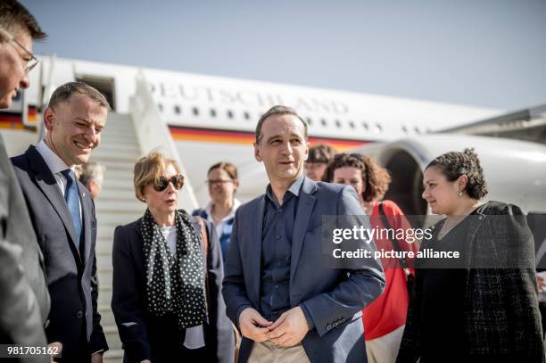 Dpatop - 04 April 2018, Jordan, Amman: Foreign Miniser Heiko Maas from the Social Democratic Party being greeted at the airport. Photo: Michael...