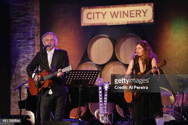 Wesley Stace and Louise Goffin perform as part of Wesley Stace's Cabinet of Wonders variety show at City Winery on June 22, 2018 in New York City.