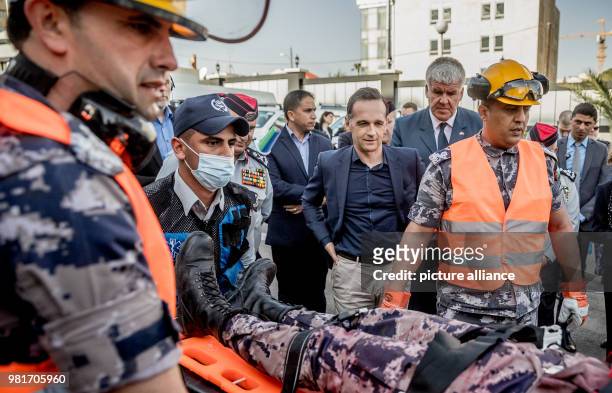 German Foreign Miniser Heiko Maas and Klaus Buchmueller, Head of Technical Relief Agency THW abroad, inspect a training project of the Agency in...
