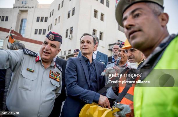 German Foreign Miniser Heiko Maas and Klaus Buchmueller, Head of Technical Relief Agency THW abroad, inspect a training project of the Agency in...