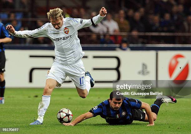 Milos Krasic of CSKA and Dejan Stankovic of Inter in action during the UEFA Champions League Quarter Finals, First Leg match between FC...