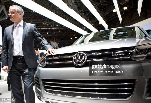 President and CEO of Volkswagen Group of America Stefan Jacoby, introduces the new 2011 Touareg hybrid during the New York Auto International Show...