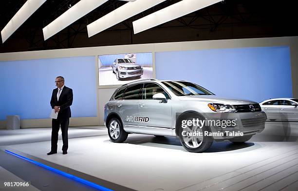 President and CEO of Volkswagen Group of America Stefan Jacoby, introduces the new 2011 Touareg hybrid during the New York Auto International Show...