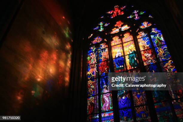 stained glass - st. vitus cathedral - stained glass czech republic stock pictures, royalty-free photos & images