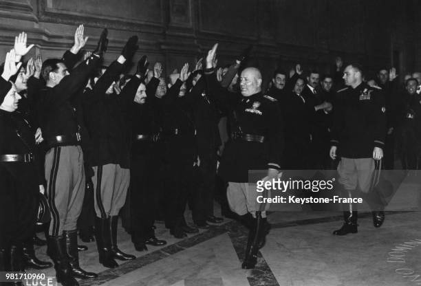 Benito Mussolini au palais de Venise à Rome en Italie, le 21 mars 1940.