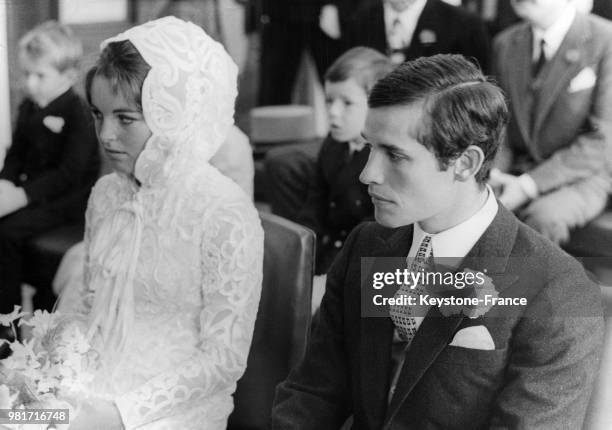 Mariage de Jacky Ickx et Catherine Blaton en l'église de Woluwe-Saint-Pierre en Belgique, le 6 août 1970.