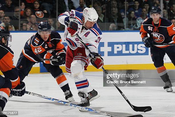 Vaclav Prospal of the New York Rangers skates against the New York Islanders at the Nassau Coliseum on March 30, 2010 in Uniondale, New York.