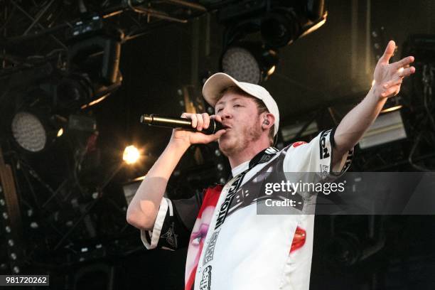 French singer Eddy de Pretto performs during a concert at the Solidays music festival on June 22, 2018 at the hippodrome de Longchamp in Paris.