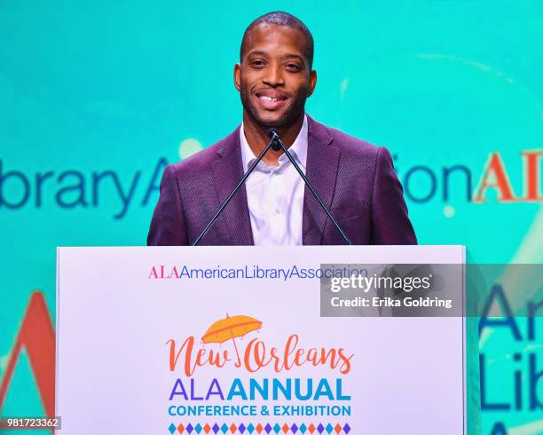 Musician Troy "Trombone Shorty" Andrews speaks at the ALA Annual Conference at Ernest N. Morial Convention Center on June 22, 2018 in New Orleans,...