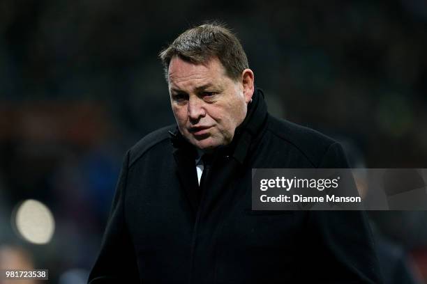 Steve Hansen, head coach of the All Blacks, looks on ahead of the International Test match between the New Zealand All Blacks and France at Forsyth...