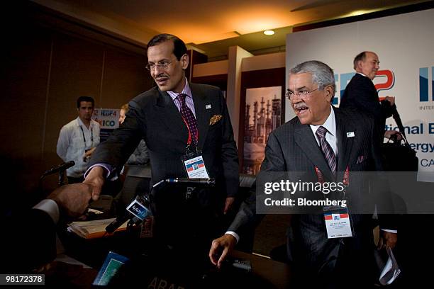 High Prince Abdulaziz Bin Salman Bin Abdulaziz Al-Saud, assistant minister for petroleum affairs of Saudi Arabia, left, and Ali al-Naimi, minister of...