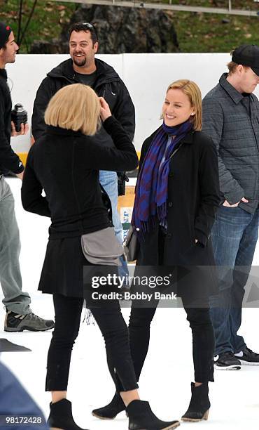 Abbie Cornish on location for "Dark Fields" filming at the Wolman Skating Rink in Central Park in Manhattan on March 31, 2010 in New York City.