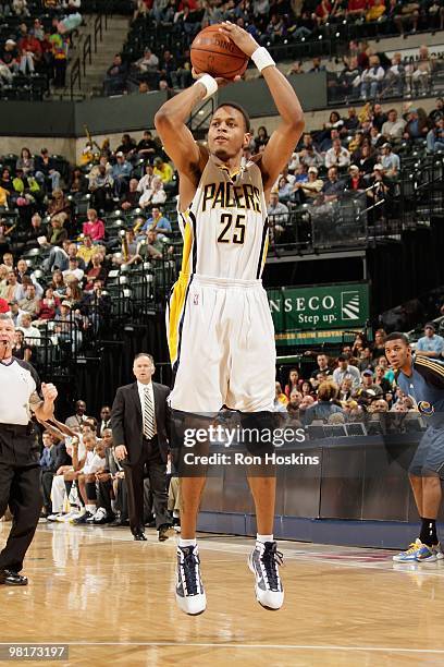 Brandon Rush of the Indiana Pacers shoots against the Washington Wizards during the game on March 24, 2010 at Conseco Fieldhouse in Indianapolis,...