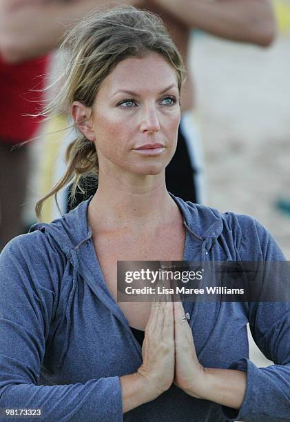 Annalise Braakensiek joins 284 Sydneysiders in the annual free Gumtree Community Yoga Class at Bondi Beach on April 1, 2010 in Sydney, Australia.