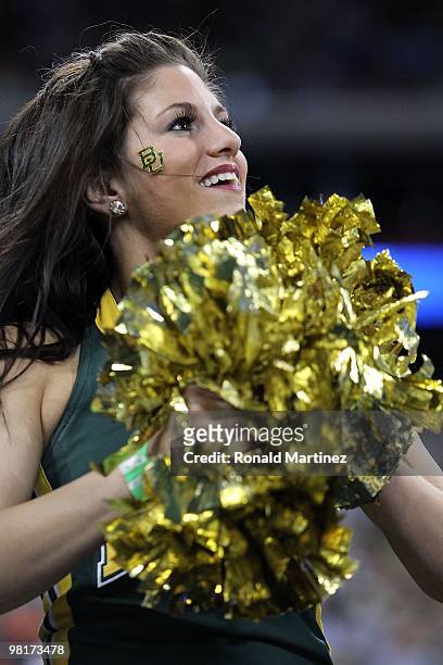 Baylor Bears cheerleader during the south regional final of the 2010 NCAA men's basketball tournament at Reliant Stadium on March 28, 2010 in...
