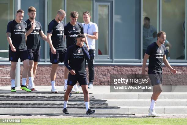 England players arrive at an England training session during the England Media Access on June 23, 2018 in Saint Petersburg, Russia.