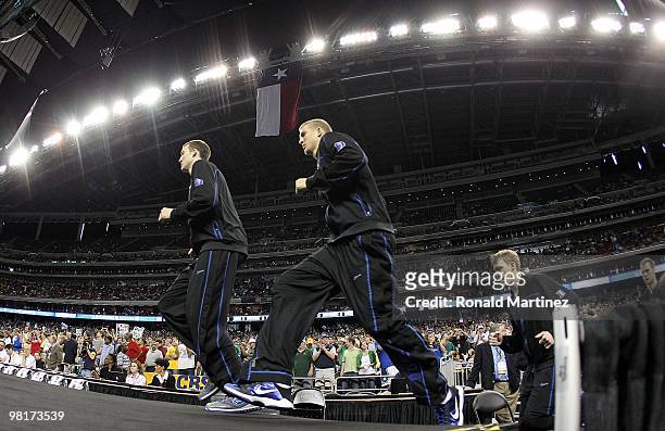 The Duke Blue Devils during the south regional final of the 2010 NCAA men's basketball tournament at Reliant Stadium on March 28, 2010 in Houston,...