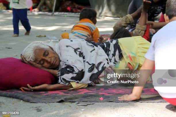 Devotees at mela kher bhawani in Ganderbal, some 28 km northeast of Srinagar, on 20 June 2018. Thousands of Hindu devotees attended the prayers in...