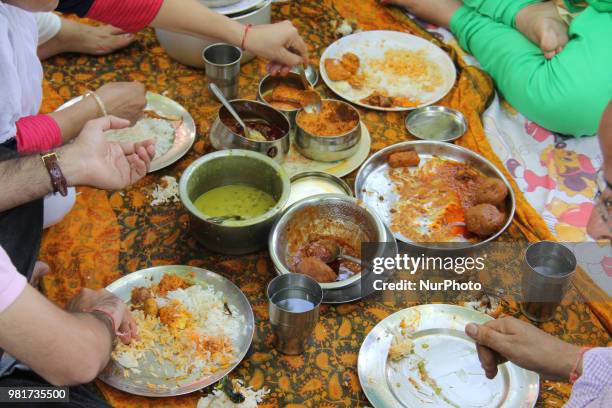 Devotees at mela kher bhawani in Ganderbal, some 28 km northeast of Srinagar, on 20 June 2018. Thousands of Hindu devotees attended the prayers in...