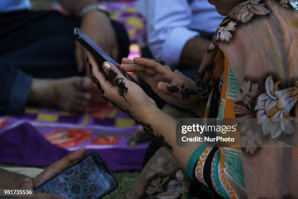 Devotees at mela kher bhawani in Ganderbal, some 28 km northeast of Srinagar, on 20 June 2018. Thousands of Hindu devotees attended the prayers in...