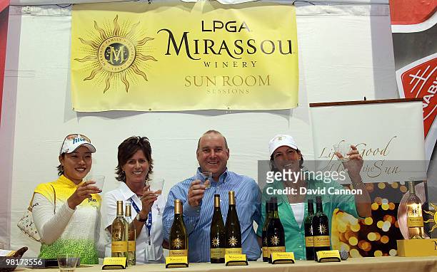 Hee Kyung Seo of South Korea , Rosie Jones of the USA the 2011 US Solheim Cup Captain with David Mirassou the owner of Mirassou Winery and Juli...