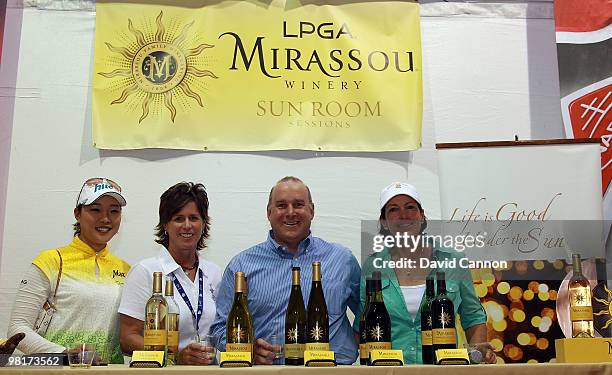 Hee Kyung Seo of South Korea , Rosie Jones of the USA the 2011 US Solheim Cup Captain with David Mirassou the owner of Mirassou Winery and Juli...