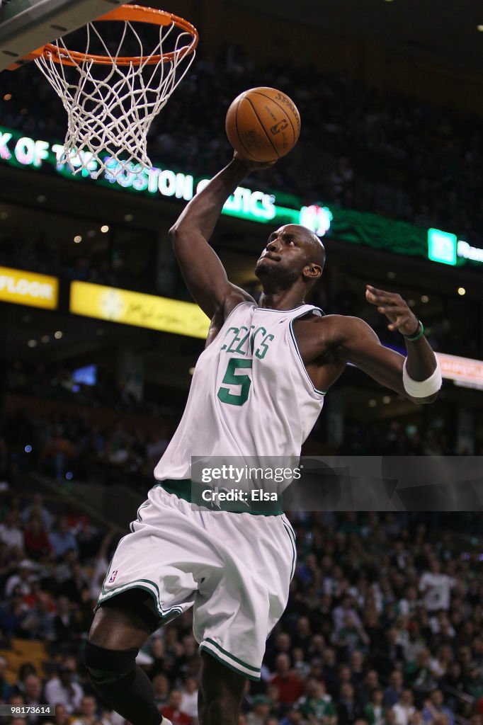 Kevin Garnett of the Boston Celtics dunks the ball in the first