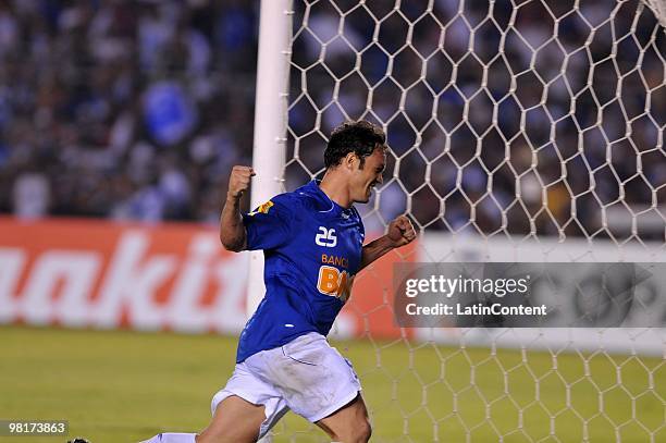 Kleber of Brazil's Cruzeiro celebrates his second scored goal during a match against Argentina's Velez Sarsfield as part of the Libertadores Cup 2010...