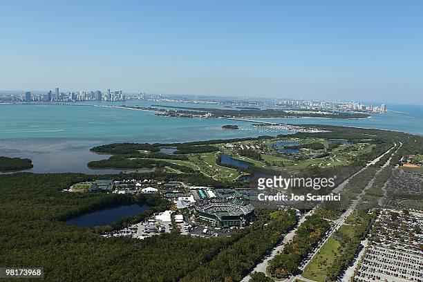 An aerial view of Day 9 of the Sony Ericsson Open is seen at Crandon Park Tennis Center on March 31, 2010 in Key Biscayne, Florida.