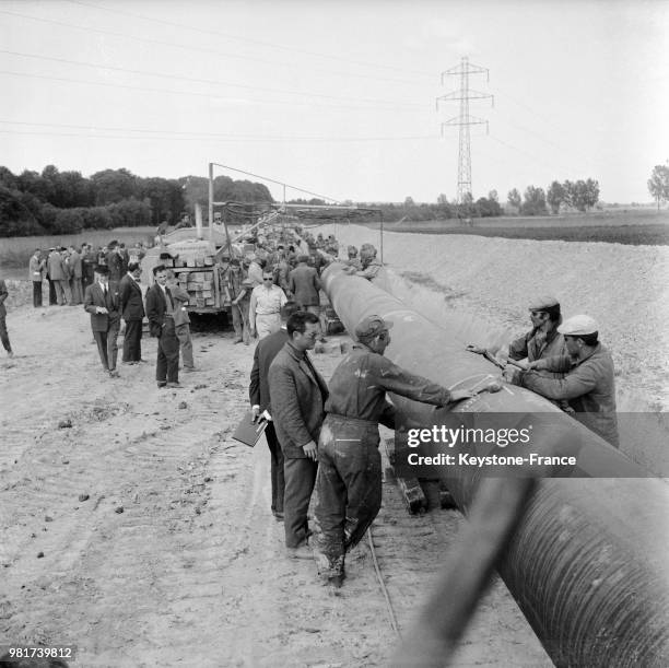 Installation du pipeline sud-européen dans le Haut-Rhin en France, le 9 juin 1962.