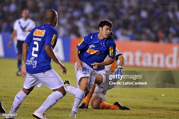 Kleber of Brazil's Cruzeiro celebrates his second scored goal during a match against Argentina's Velez Sarsfield as part of the Libertadores Cup 2010...