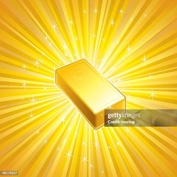 stockillustraties, clipart, cartoons en iconen met illustration of a block of gold with white sparks around it - middelste deel