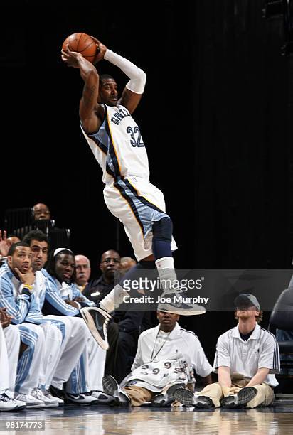 Mayo of the Memphis Grizzlies jumps to save a loose ball against the Dallas Mavericks on March 31, 2010 at FedExForum in Memphis, Tennessee. NOTE TO...