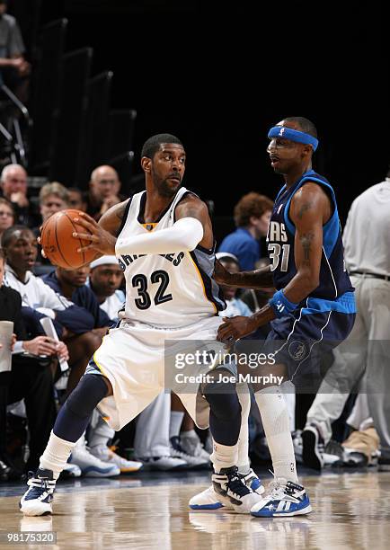 Mayo of the Memphis Grizzlies looks to pass against Jason Terry of the Dallas Mavericks on March 31, 2010 at FedExForum in Memphis, Tennessee. NOTE...