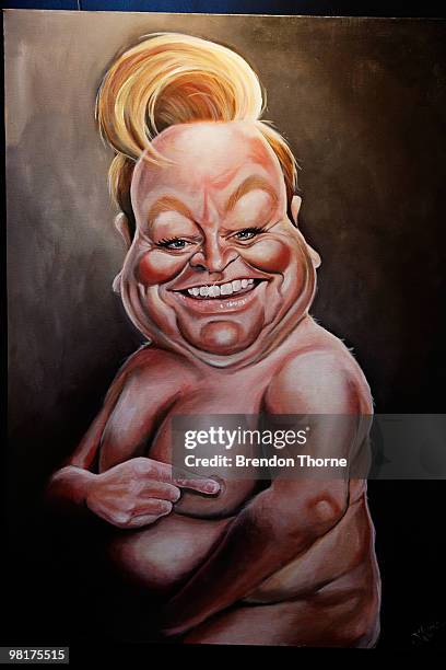 Judy Nadin's award-winning portrait "Patti's Cake" of Bert Newton is announced at the 2010 Bald Archy Prize on April 1, 2010 in Sydney, Australia....