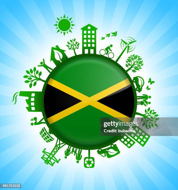 jamaican flag on green environmental conservation background - baby stick figure stock illustrations