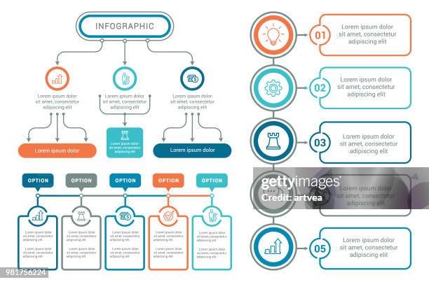 illustrazioni stock, clip art, cartoni animati e icone di tendenza di elementi infografici - diagramma di flusso