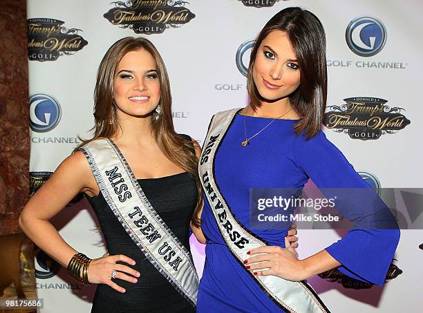 Miss Teen USA Stormi Bree Henley and Miss Universe Stefania Fernandez poses for a photo prior to a special screening of Golf Channel's new celebrity...